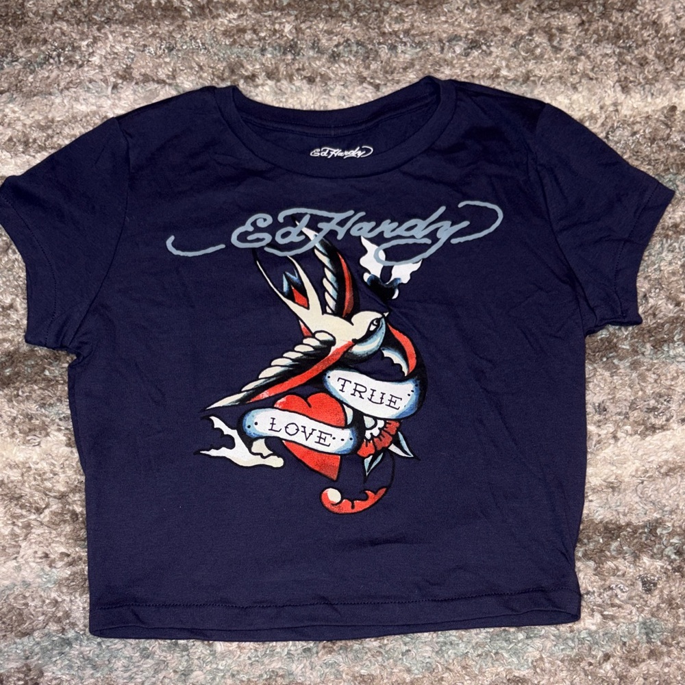 Ed Hardy Dark Blue True Love Graphic Tee